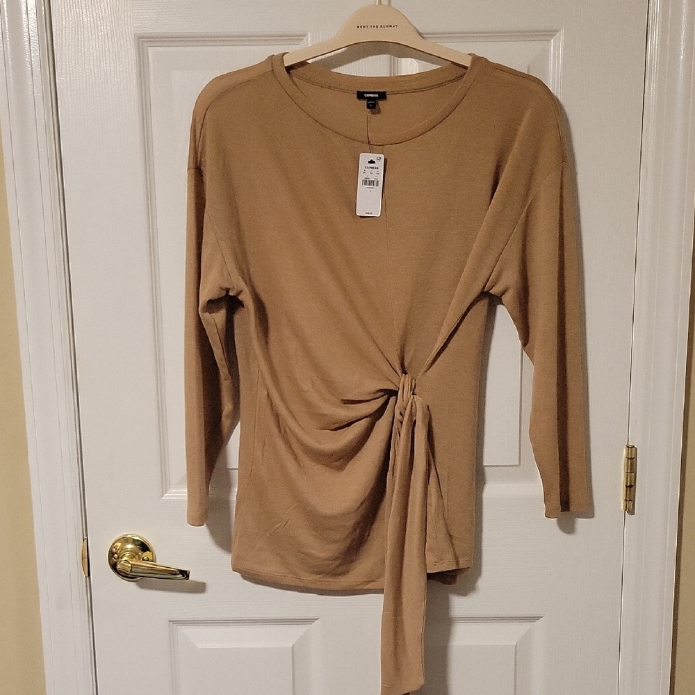 Women's Tan Top with Tie Detail